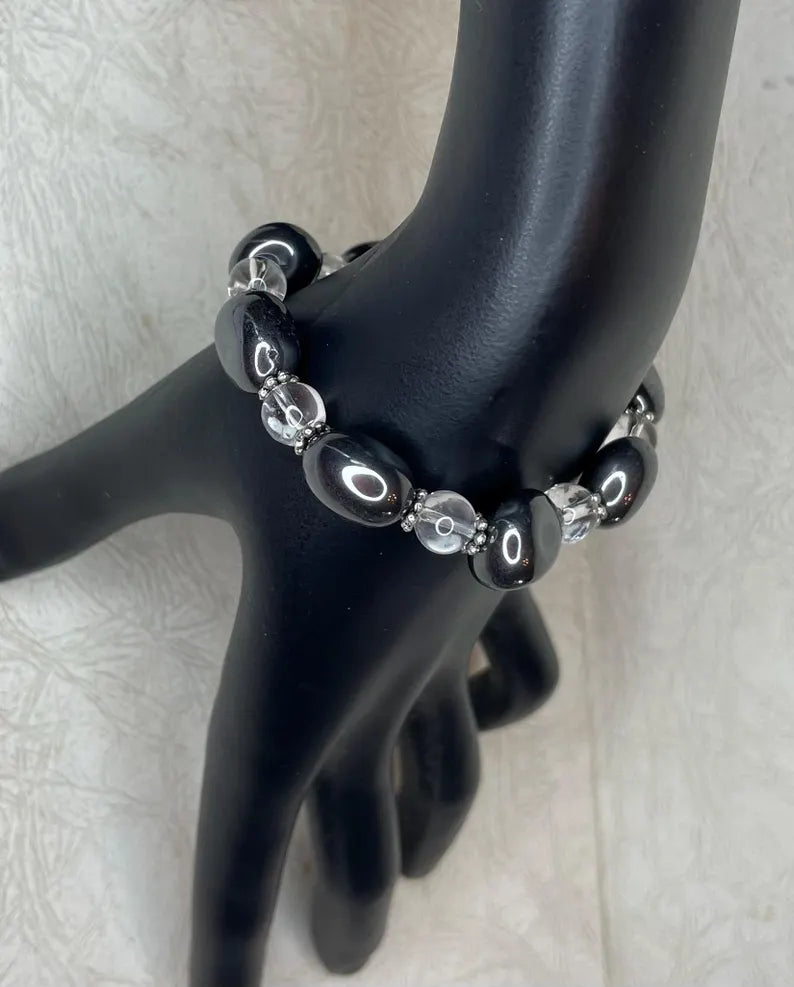 Hematite Puffed Ovals, Quartz Crystal Rounds