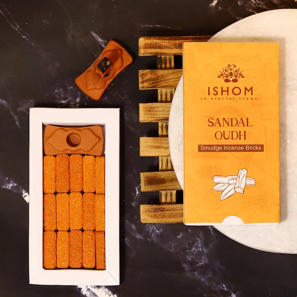 Ishom Sandal Oudh Incense Bricks – Warm, Calming Sandalwood Aromatherapy Experience