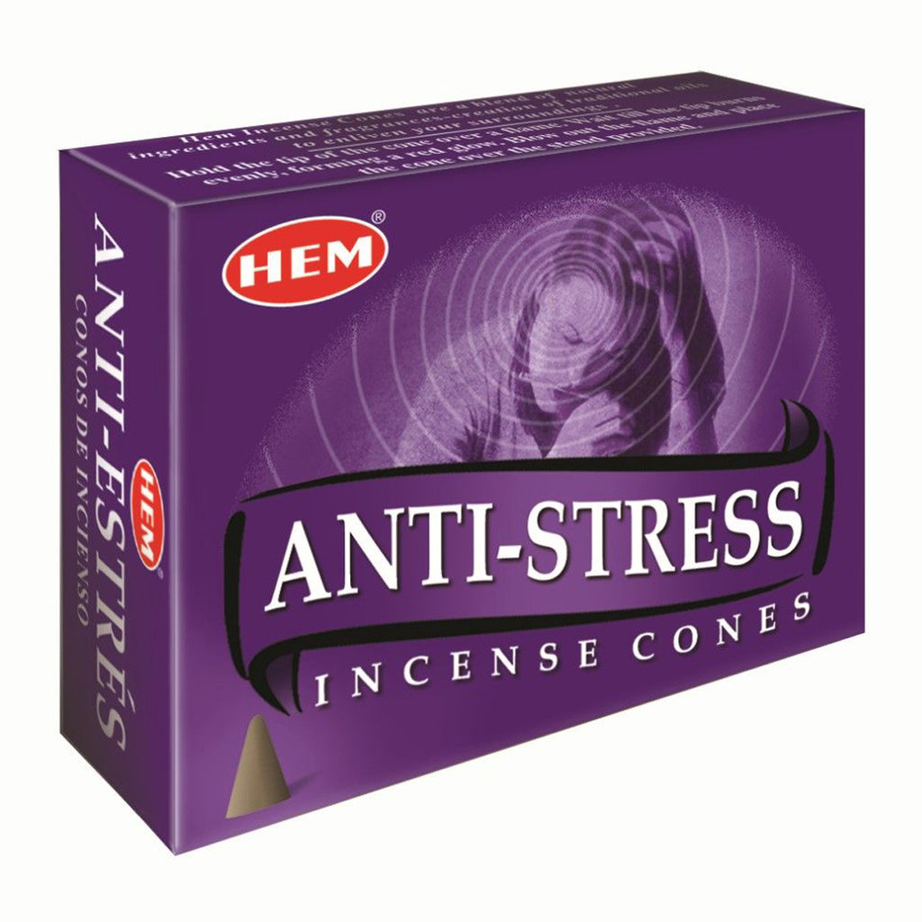 Box of HEM Anti-Stress Incense Cones on a white background