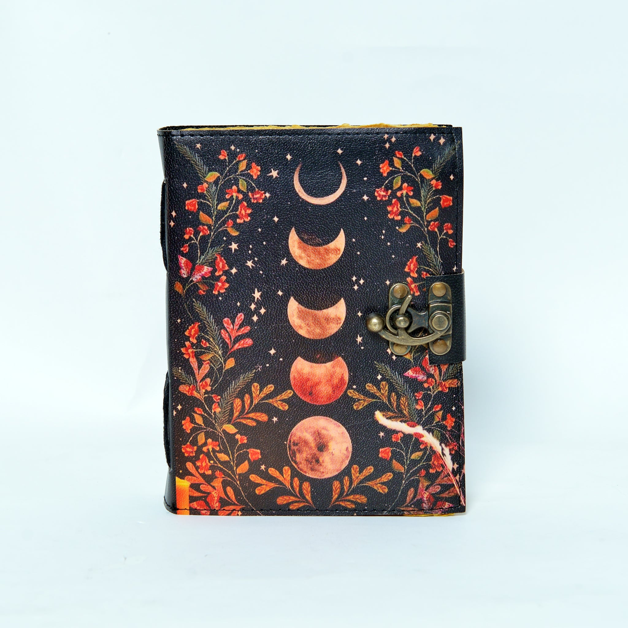 Journal with moon phase design on a white background