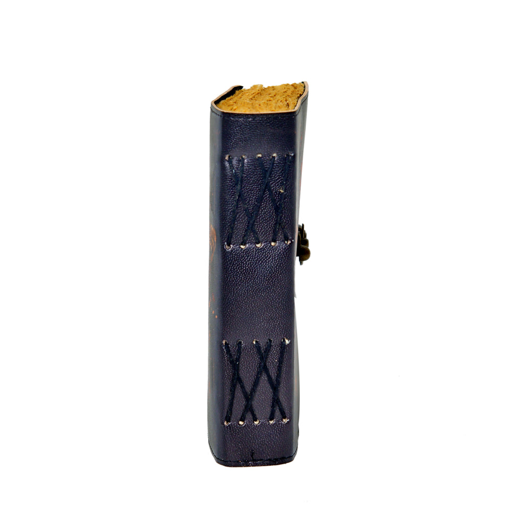 Black leather wallet with gold interior on a white background