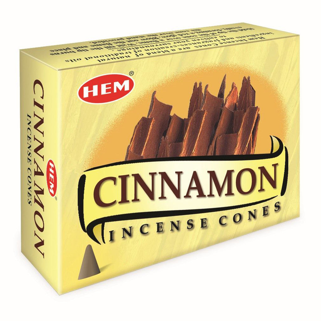 Box of HEM Cinnamon Incense Cones on a white background