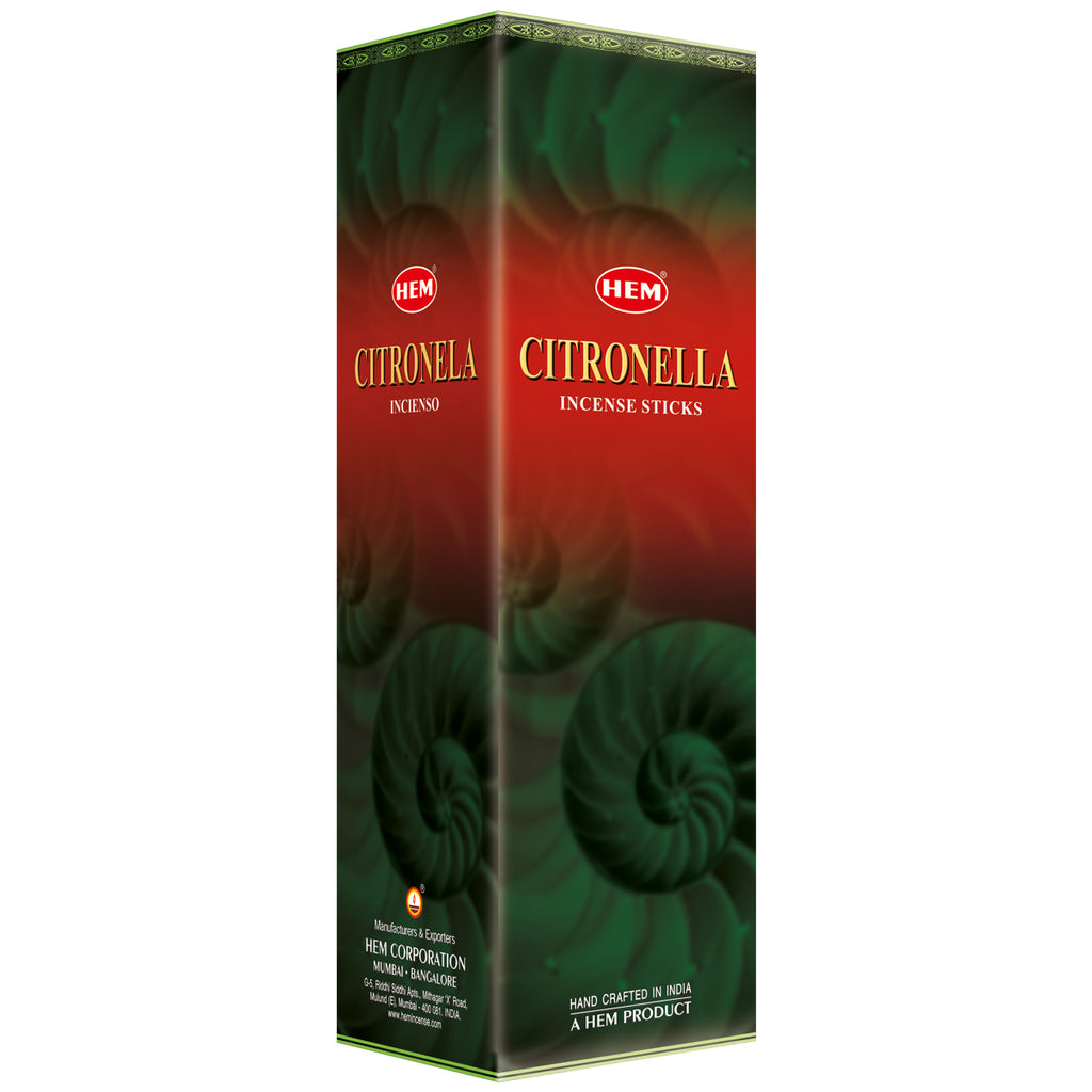 Box of HEM Citronella incense sticks with green and red design