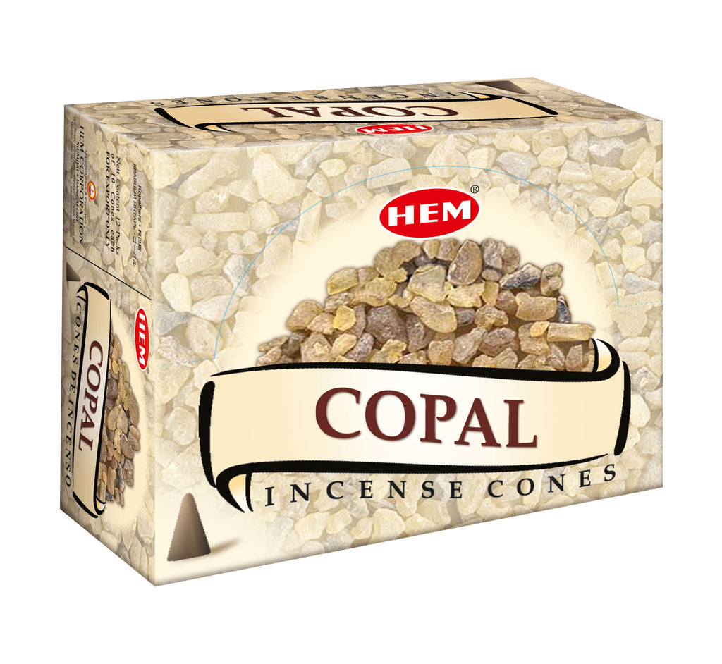 Box of HEM Copal incense cones on a white background