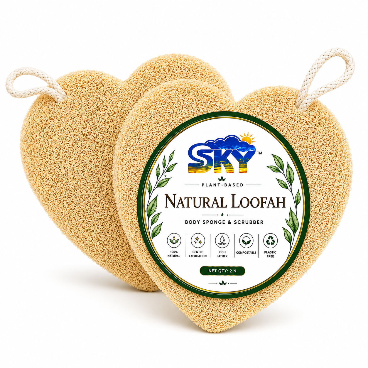 Organic Bath Loofah Natural Sun Dried | Gently Removes Impurities & Dead Skin