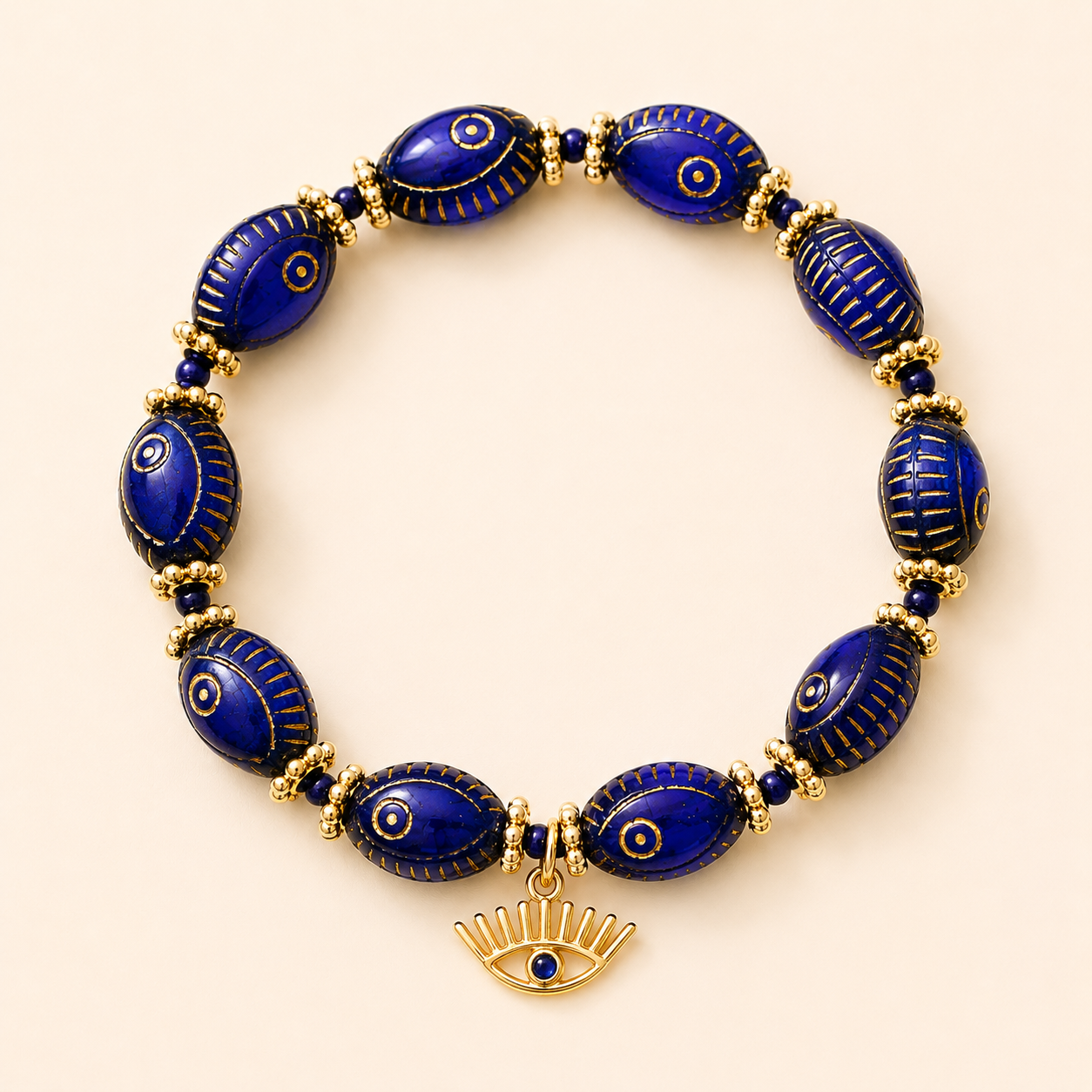 Evil Eye Bead Bracelet with Gold Plated Charm – Protection & Style