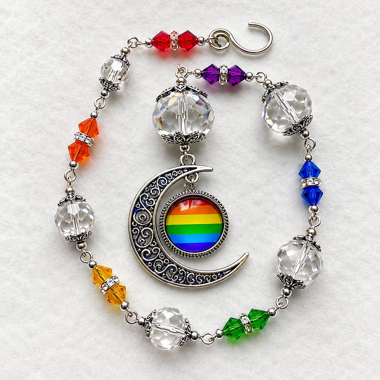 LGBTQ Rainbow Pendant with Faceted Preciosa Crystals – Pride Jewelry Necklace