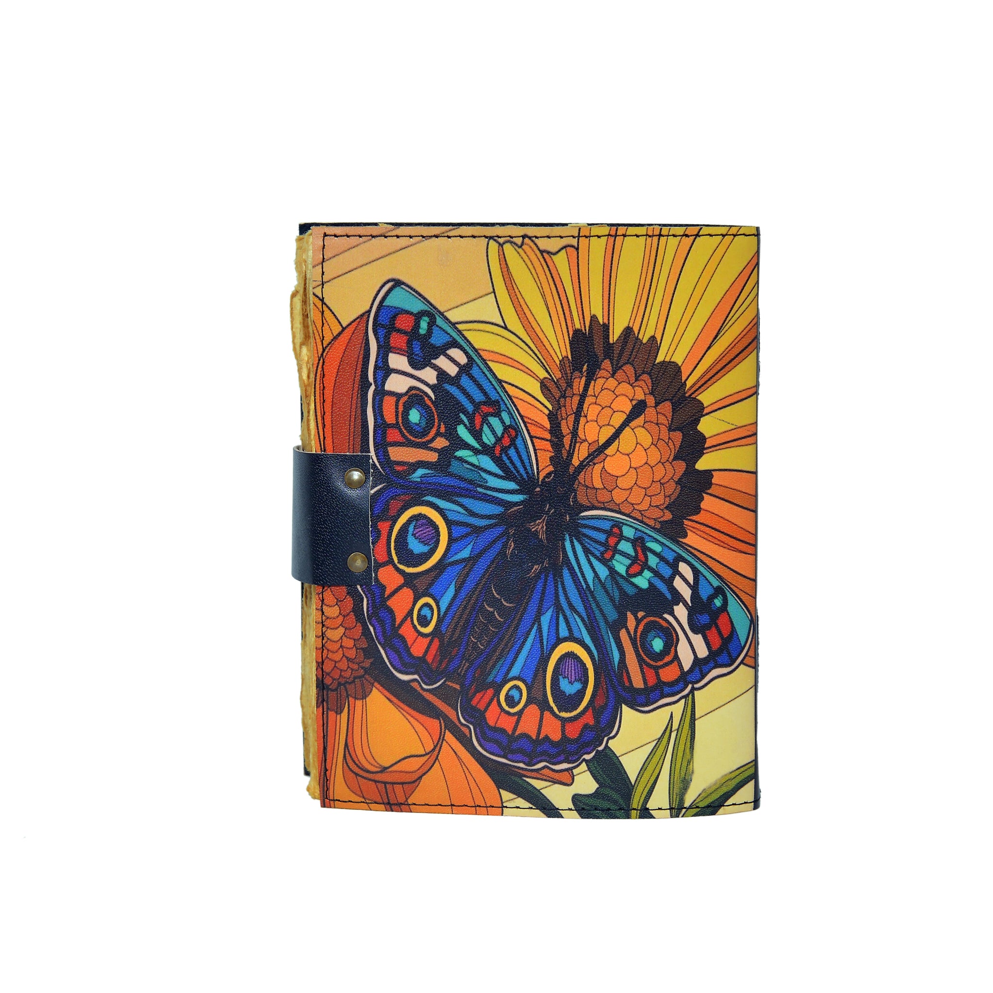Colorful notebook with a butterfly design on a white background