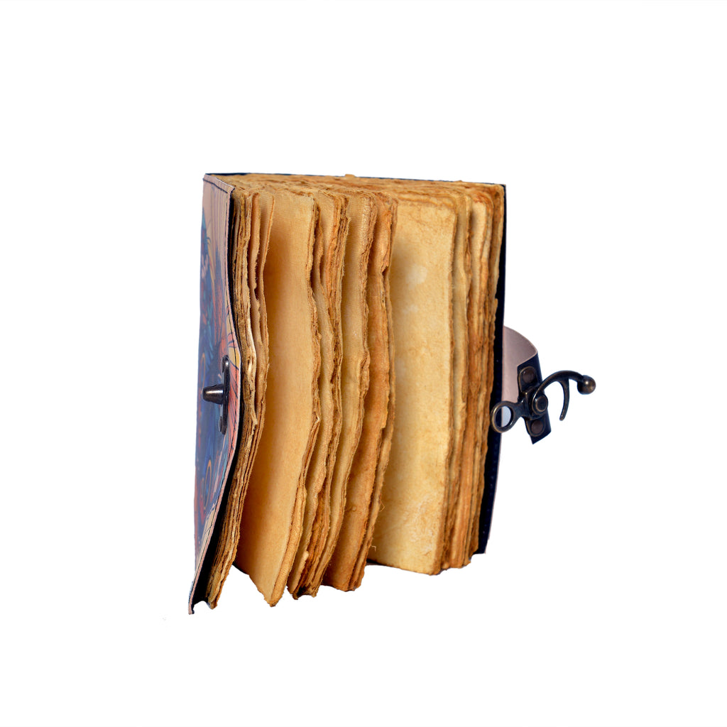 Open book with a decorative cover on a white background