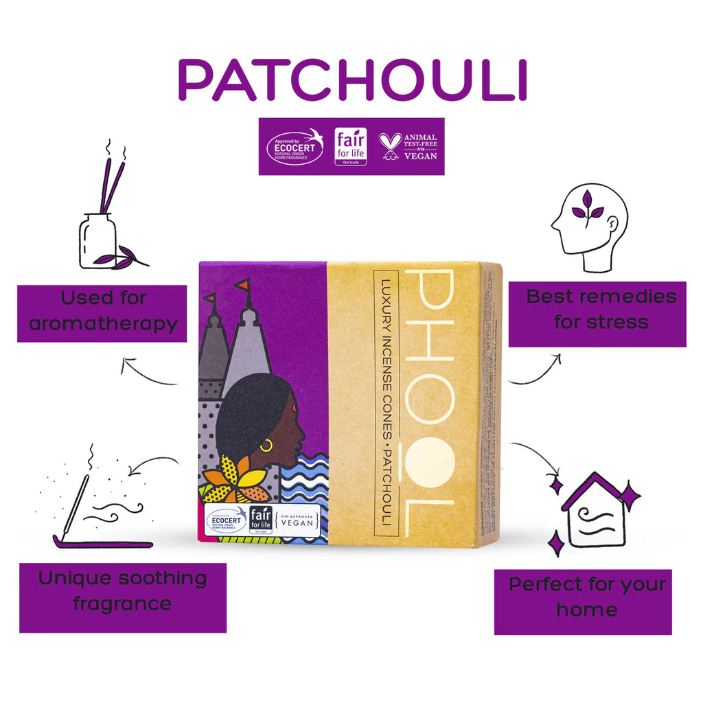 Phool Patchouli Incense Cones for Grounding & Relaxation