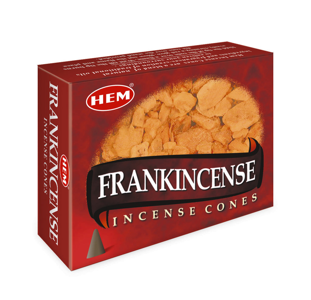 Box of HEM Frankincense Incense Cones on a white background