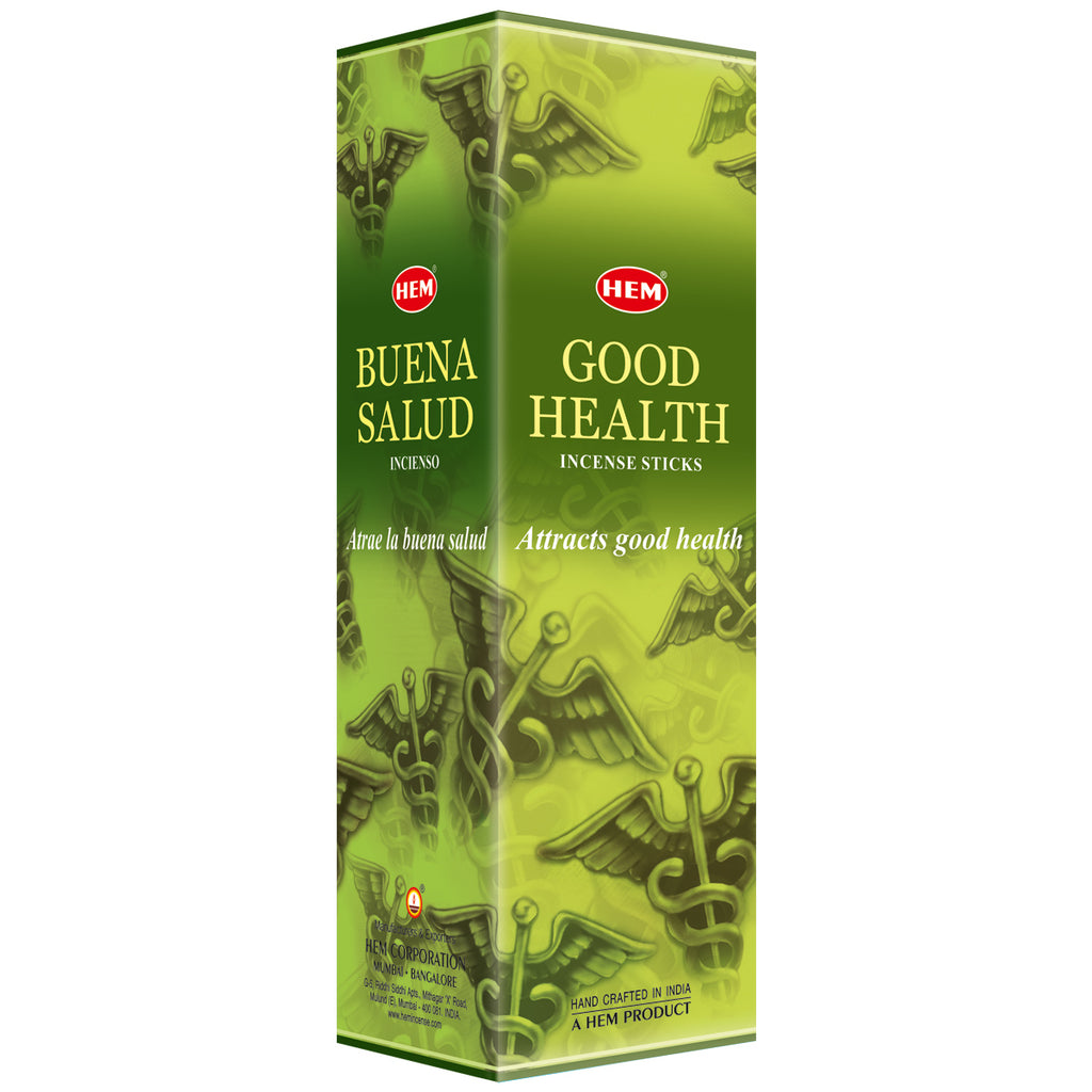 Green box of HEM Buena Salud Incense Sticks on a white background