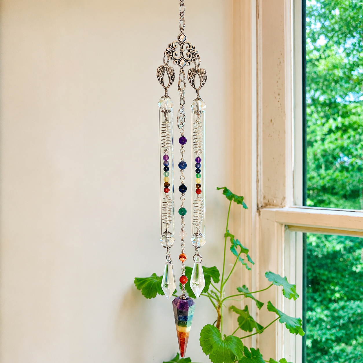 Chakra Stone Pendulum with Beads – Spiritual Crystal Tool