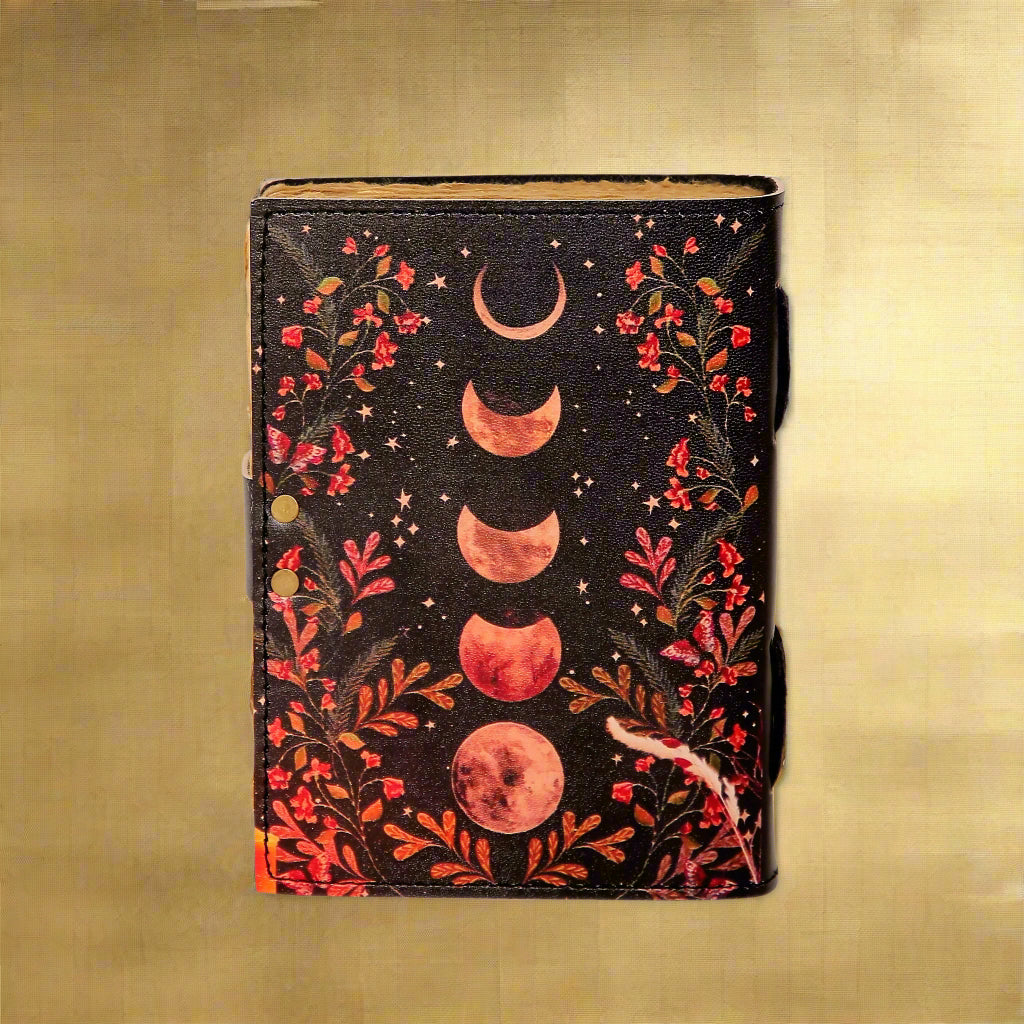 Red Moon Phase Handmade Journal – Celestial Writing & Mindfulness Notebook