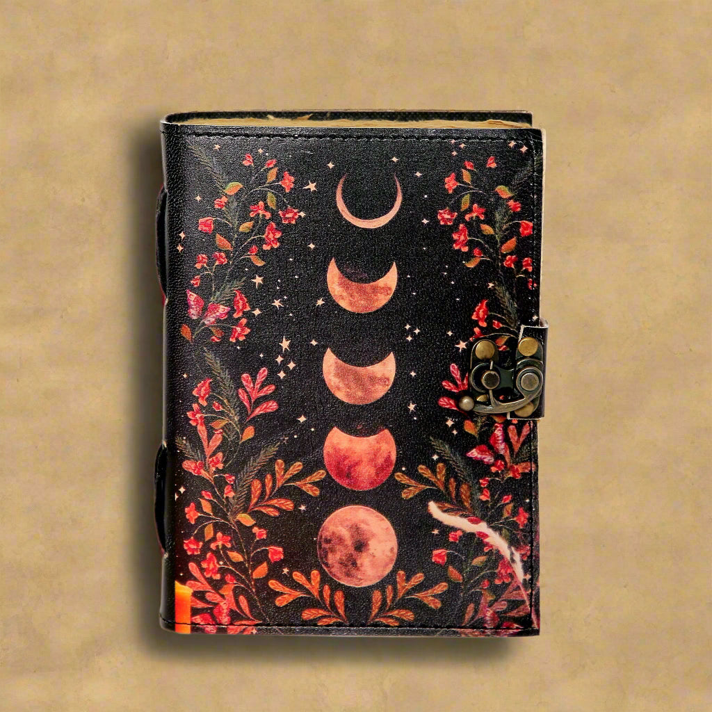 Red Moon Phase Handmade Journal – Celestial Writing & Mindfulness Notebook