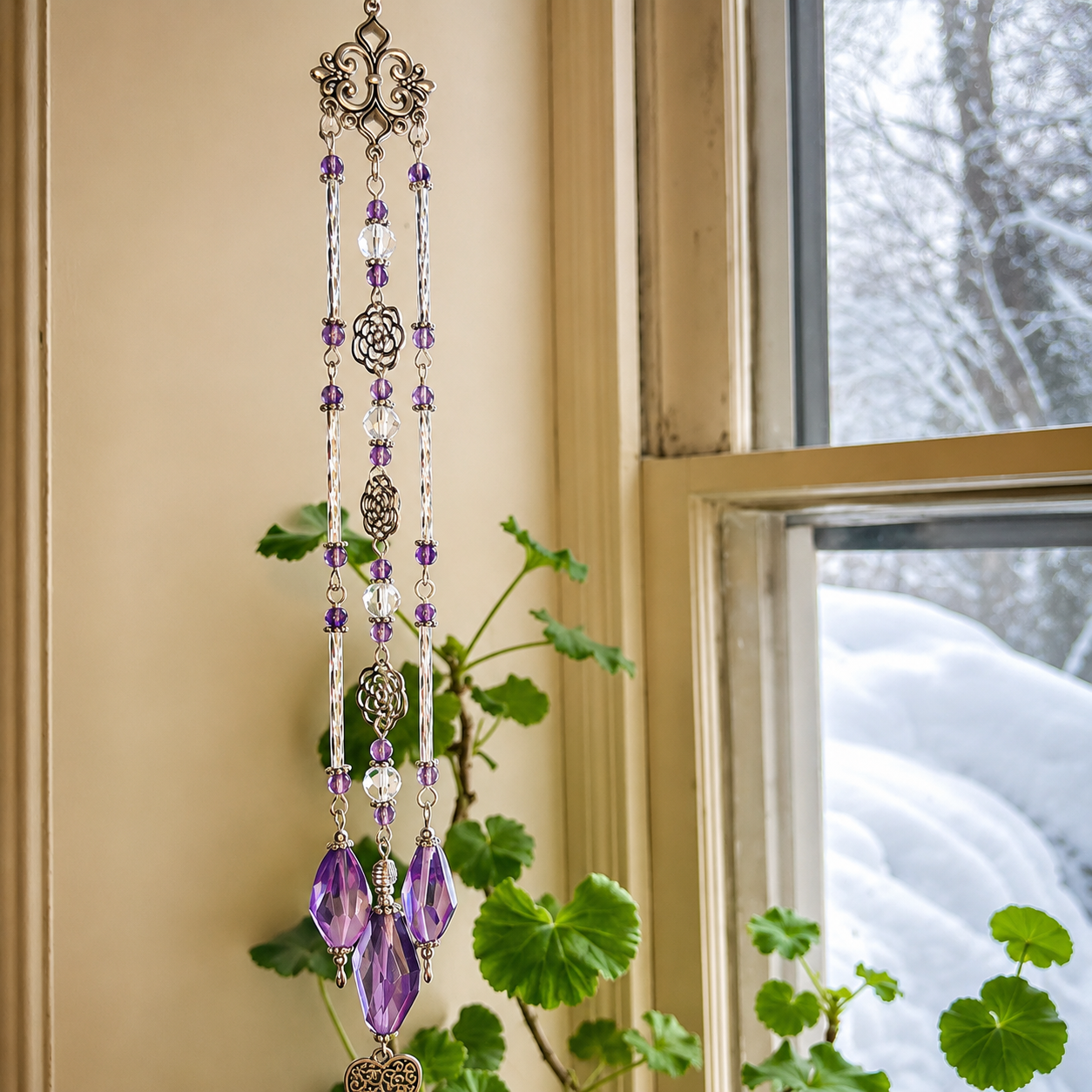 Amethyst Crystal Suncatcher – Handmade Light Catching Window Décor