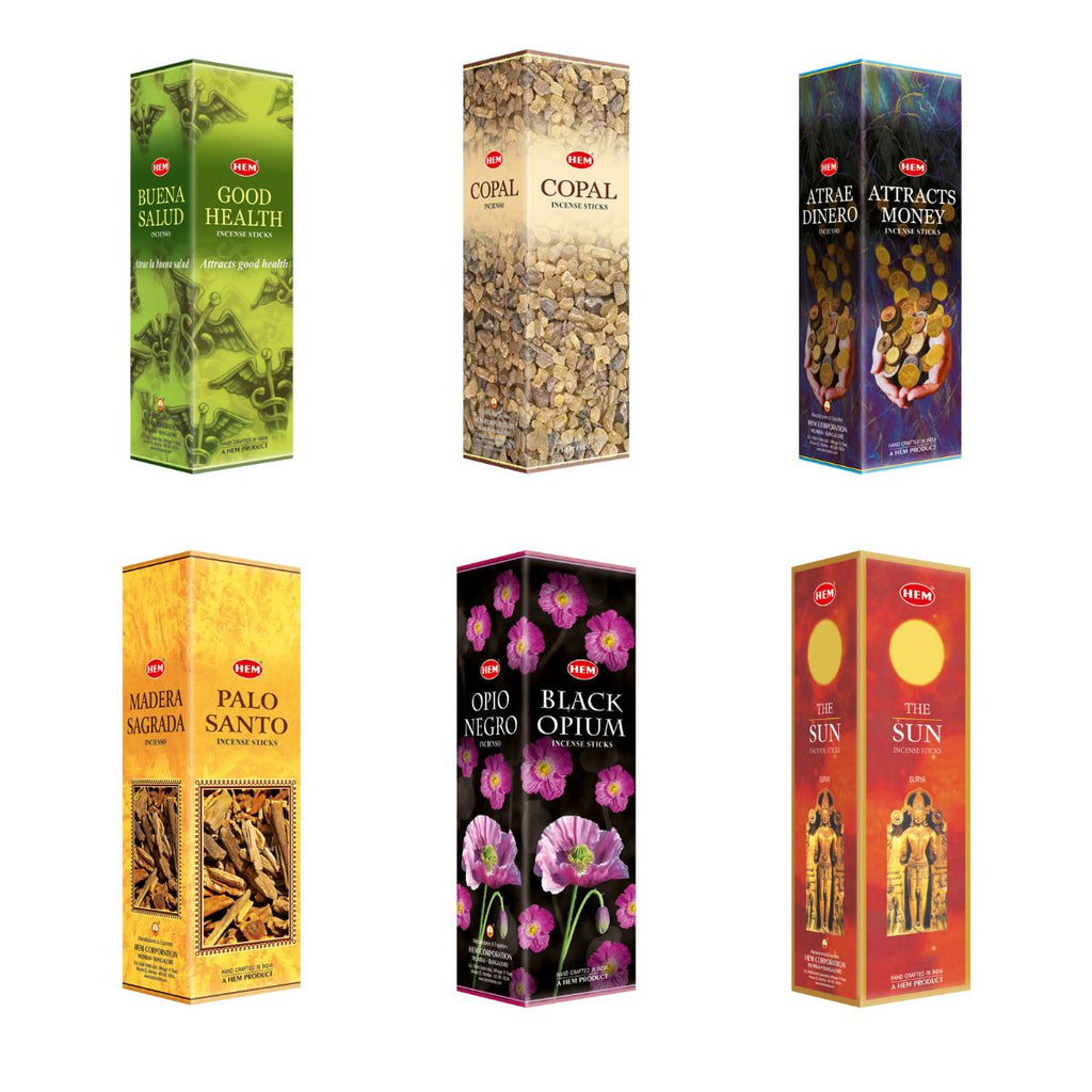 Collection of Nip Incense sticks packaging with various designs and colors on a white background.
